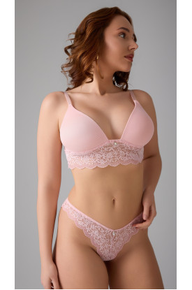 DANTEL DETAYLI BRALET SÜTYEN VE SLİP KÜLOT TAKIM PUDRA (MGP32371)