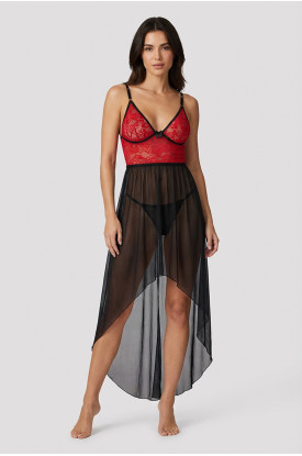 Siyah Kırmızı Tül Gecelik - 204