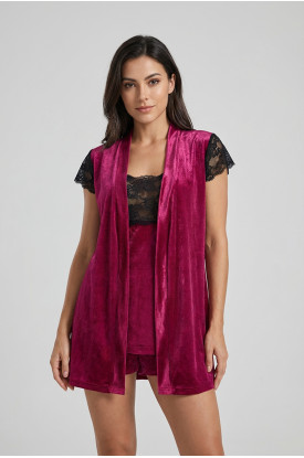 Fuşya Kadife Sabahlık & Gecelik Takım 2' Li - 1427