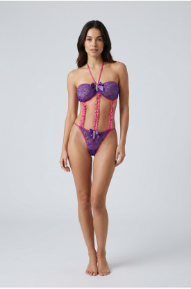 Mor Pembe Dantelli Fantezi Bodysuit - 839