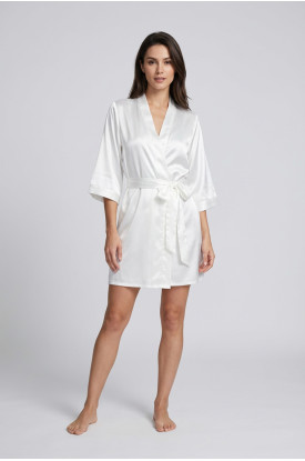 Beyaz İpek Saten Sabahlık - 14002