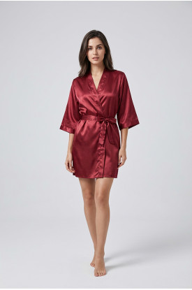 Bordo İpek Saten Sabahlık - 14004