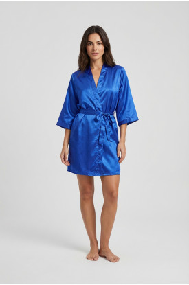 Saks Mavi İpek Saten Sabahlık - 14008