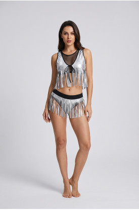 Gri Deri ( Lame ) Püsküllü Gecelik - 428