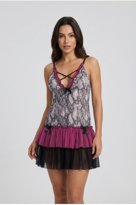 Renkli Dantel Gecelik - 616