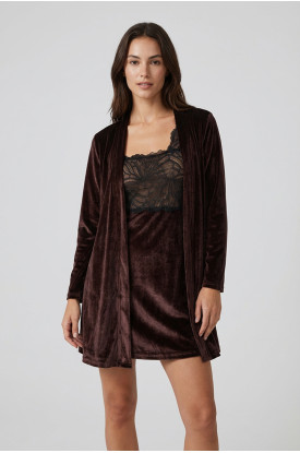 Kahverengi Kadife Sabahlık & Gecelik Takım 2' Li - 1429