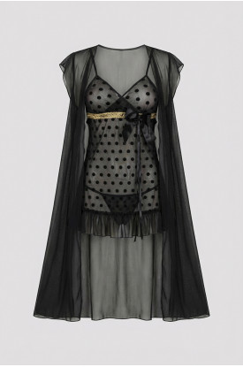 Siyah Dantelli Sabahlık & Gecelik Takım 2' Li - 1405