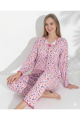 Boyraz 0367 Kadın Raporlu Uzun Kol Pijama Takımı