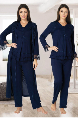 Effortt 2424 Uzun Dantel Sabahlıklı Lohusa Pijama