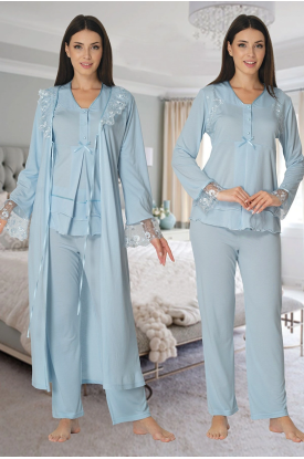 Effortt 2424 Uzun Dantel Sabahlıklı Lohusa Pijama
