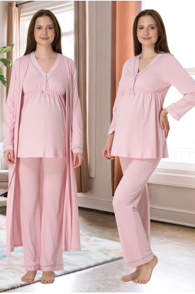 Effortt 4054 Biye Detaylı Sabahlıklı Lohusa Pijama Takımı