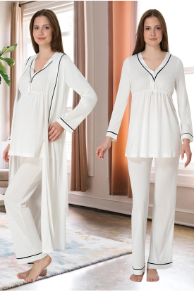 Effortt 4054 Biye Detaylı Sabahlıklı Lohusa Pijama Takımı