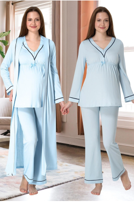 Effortt 4054 Biye Detaylı Sabahlıklı Lohusa Pijama Takımı