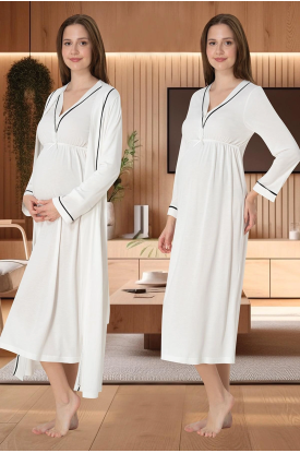 Effortt 4055 Biye Detaylı Sabahlıklı Lohusa Gecelik Takımı