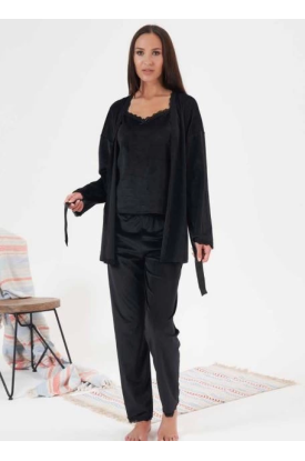 Estiva 24397 Bayan Kadife 3'lü Pijama Takım