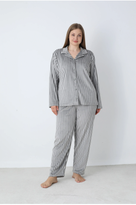 Estiva 25370 Gömlek Yaka Battal Kadife Pijama Takımı