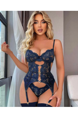 For Dreams 8465 Dantelli Kalp Aksesuar Detaylı Jartiyerli Büstiyer Çorap Takım