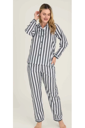 Freshness 4007 Kadın Uzun Kol Çizgili Gaffuriye Pijama Takımı