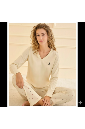 Mihra 90759 Kadın V Yaka Uzun Kol Pijama Takımı