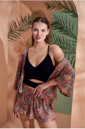 PJS 27003 Viskon Kimono Croplu Şort Takım