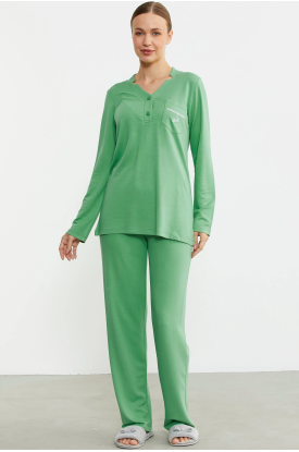 Sementa 76438 Yarım Düğmeli Cep Detaylı Pijama Takım