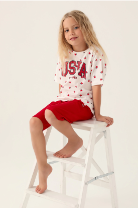 US Polo 1831-G Kız Çocuk Kalpli Şort Takım